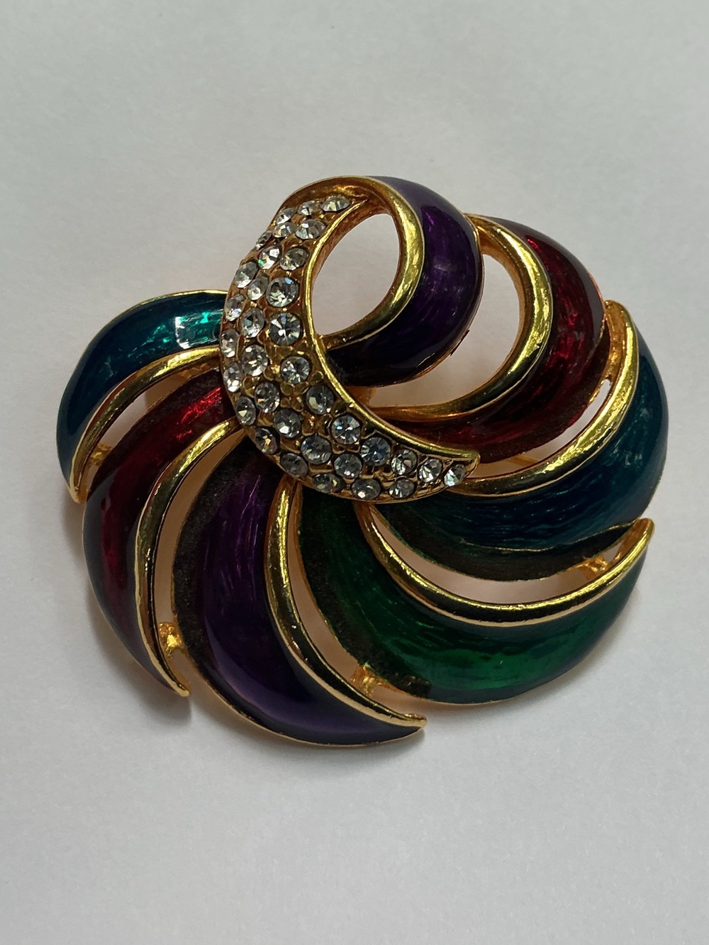 Vintage Sphinx Gold Tone Multi-color Enamel Spiral Brooch